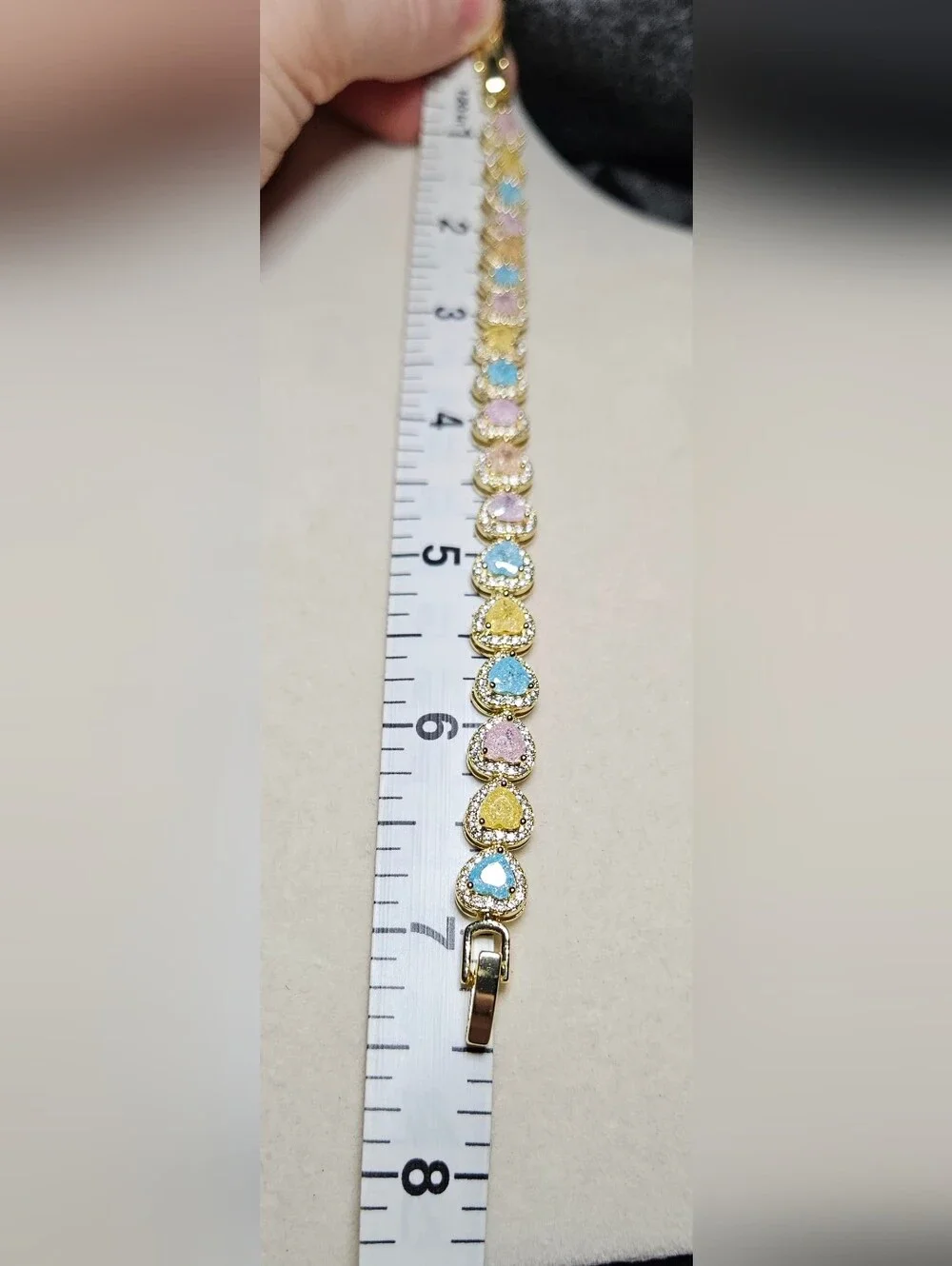 Gold Tone Stainless Steel Heart Multicolor Stone Bracelet W Extra Link